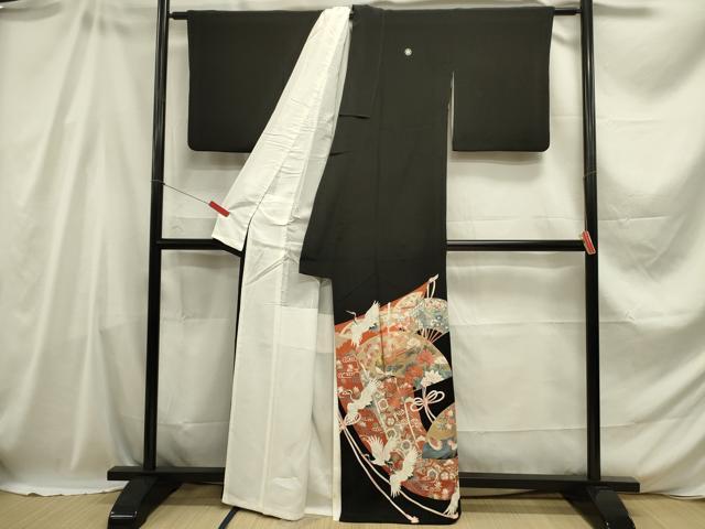 平和屋着物■豪華黒留袖 駒刺繍 鴛鴦花文 金彩 正絹 逸品 DABC7966ya