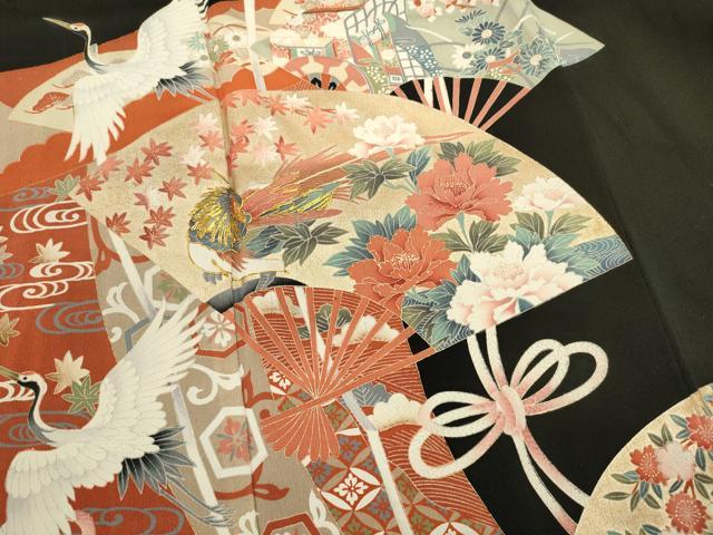 平和屋着物■豪華黒留袖 駒刺繍 鴛鴦花文 金彩 正絹 逸品 DABC7966ya