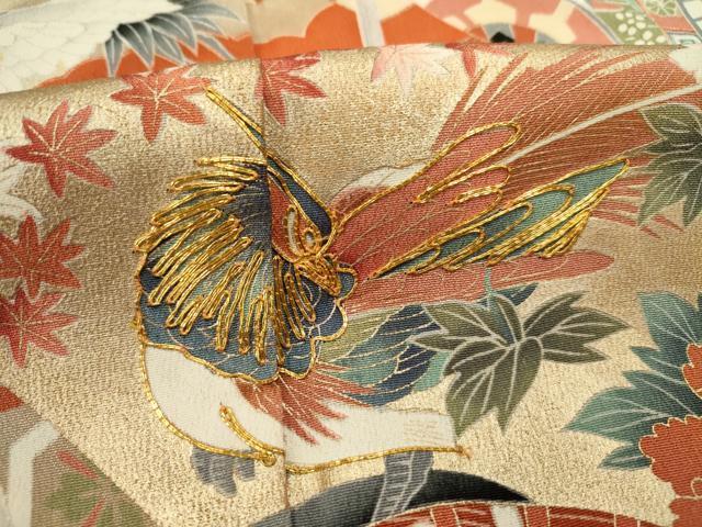 平和屋着物■豪華黒留袖 駒刺繍 鴛鴦花文 金彩 正絹 逸品 DABC7966ya