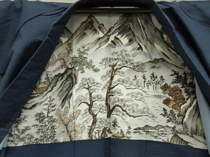 平和屋着物■男性　紬　アンサンブル　深縹色　正絹　逸品　DABC7969ya