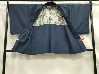平和屋着物■男性　紬　アンサンブル　深縹色　正絹　逸品　DABC7969ya