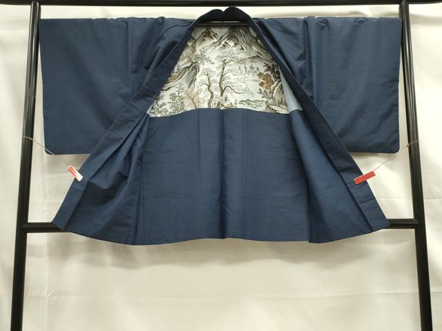 平和屋着物■男性　紬　アンサンブル　深縹色　正絹　逸品　DABC7969ya