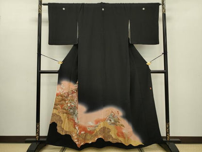 平和屋着物■豪華黒留袖 作家物 風景花文 暈し染め 金銀彩 やまと誂製 正絹 逸品 DABC7972ya