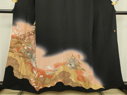 平和屋着物■豪華黒留袖 作家物 風景花文 暈し染め 金銀彩 やまと誂製 正絹 逸品 DABC7972ya