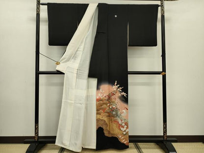 平和屋着物■豪華黒留袖 作家物 風景花文 暈し染め 金銀彩 やまと誂製 正絹 逸品 DABC7972ya