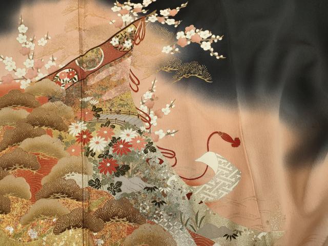 平和屋着物■豪華黒留袖 作家物 風景花文 暈し染め 金銀彩 やまと誂製 正絹 逸品 DABC7972ya