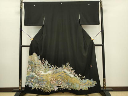 平和屋着物■豪華黒留袖 友禅 作家物 風景文 正絹 逸品 DABC7976ya