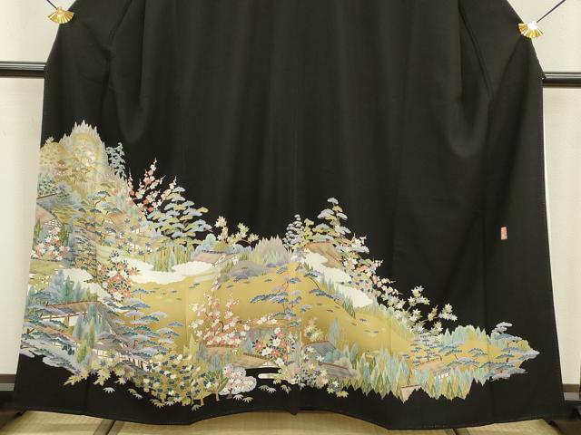 平和屋着物■豪華黒留袖 友禅 作家物 風景文 正絹 逸品 DABC7976ya