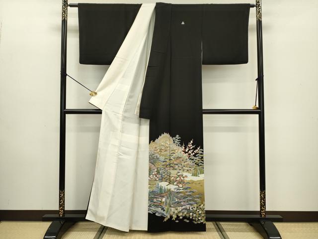 平和屋着物■豪華黒留袖 友禅 作家物 風景文 正絹 逸品 DABC7976ya