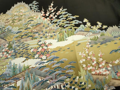 平和屋着物■豪華黒留袖 友禅 作家物 風景文 正絹 逸品 DABC7976ya