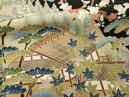 平和屋着物■豪華黒留袖 友禅 作家物 風景文 正絹 逸品 DABC7976ya