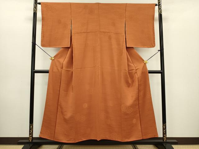 平和屋着物■上質な色無地 花絵皿地紋 赤朽葉色 正絹 逸品 DABC7983ya
