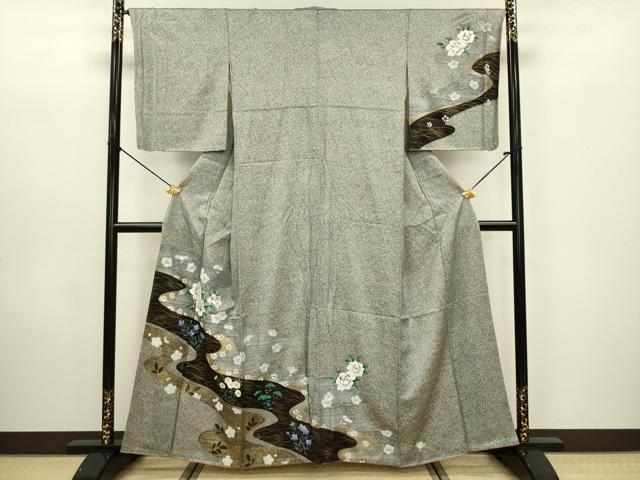 平和屋着物■訪問着　流水花文　たたき染め　金彩　鈴乃屋扱い　正絹　逸品　DABC7985ya