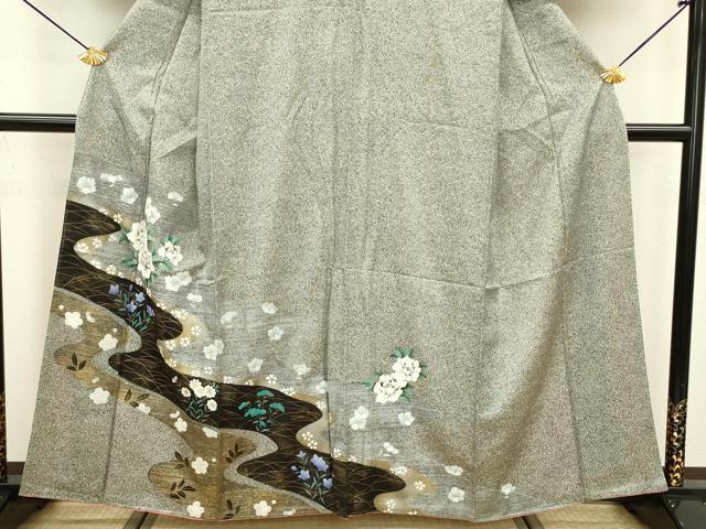 平和屋着物■訪問着　流水花文　たたき染め　金彩　鈴乃屋扱い　正絹　逸品　DABC7985ya