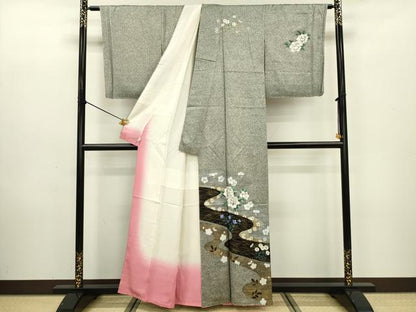 平和屋着物■訪問着　流水花文　たたき染め　金彩　鈴乃屋扱い　正絹　逸品　DABC7985ya