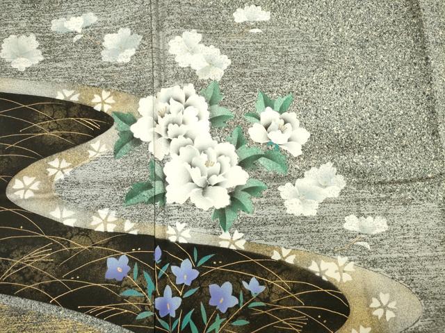 平和屋着物■訪問着　流水花文　たたき染め　金彩　鈴乃屋扱い　正絹　逸品　DABC7985ya