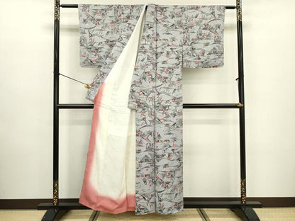 平和屋着物■上質な小紋 風景花文 正絹 逸品 未使用 DABC7992ya