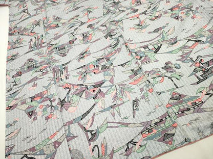 平和屋着物■上質な小紋 風景花文 正絹 逸品 未使用 DABC7992ya
