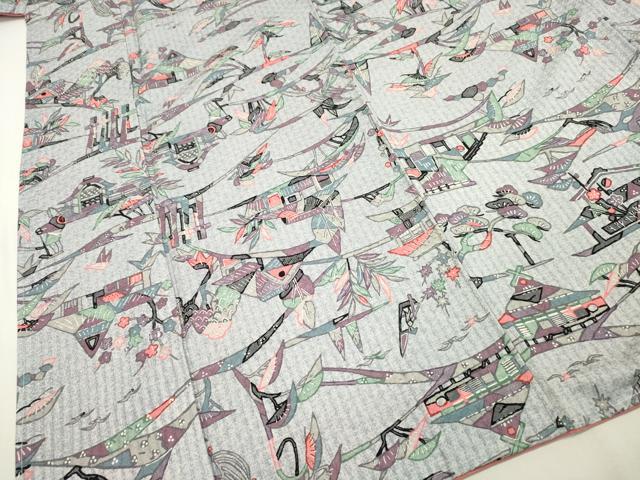 平和屋着物■上質な小紋 風景花文 正絹 逸品 未使用 DABC7992ya
