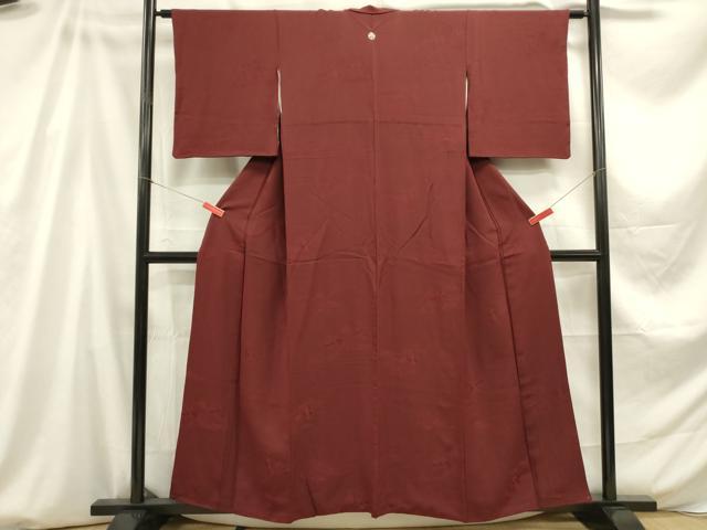 平和屋着物■上質な色無地 人物風景地紋 葡萄茶色 正絹 逸品 DABC7994ya