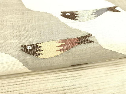 平和屋着物＊夏物 絽綴れ 八寸名古屋帯 魚 銀糸 正絹 逸品 DABC8006cm