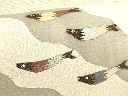 平和屋着物＊夏物 絽綴れ 八寸名古屋帯 魚 銀糸 正絹 逸品 DABC8006cm