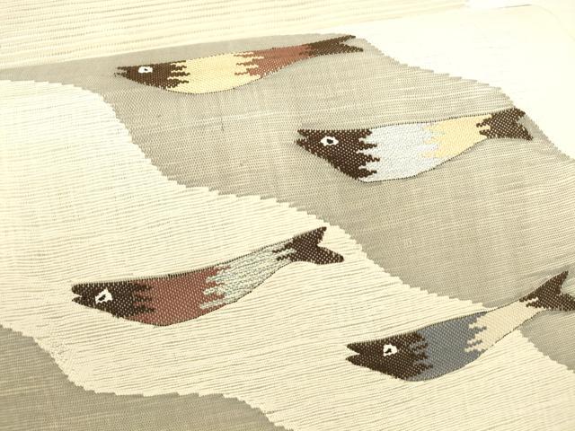 平和屋着物＊夏物 絽綴れ 八寸名古屋帯 魚 銀糸 正絹 逸品 DABC8006cm