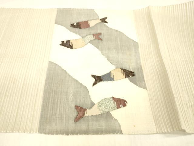 平和屋着物＊夏物 絽綴れ 八寸名古屋帯 魚 銀糸 正絹 逸品 DABC8006cm