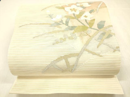 平和屋着物＊夏物 絽綴れ 太鼓柄袋帯 草花文 金銀糸 正絹 逸品 DABC8007cm