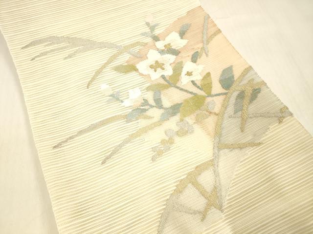 平和屋着物＊夏物 絽綴れ 太鼓柄袋帯 草花文 金銀糸 正絹 逸品 DABC8007cm