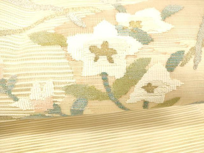 平和屋着物＊夏物 絽綴れ 太鼓柄袋帯 草花文 金銀糸 正絹 逸品 DABC8007cm