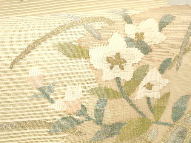 平和屋着物＊夏物 絽綴れ 太鼓柄袋帯 草花文 金銀糸 正絹 逸品 DABC8007cm