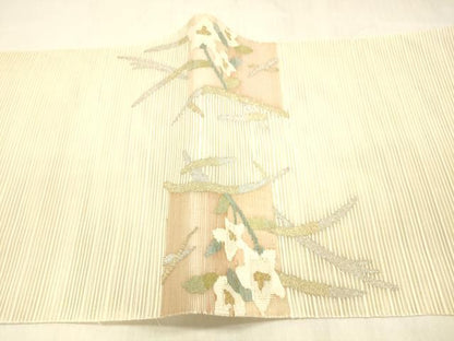 平和屋着物＊夏物 絽綴れ 太鼓柄袋帯 草花文 金銀糸 正絹 逸品 DABC8007cm