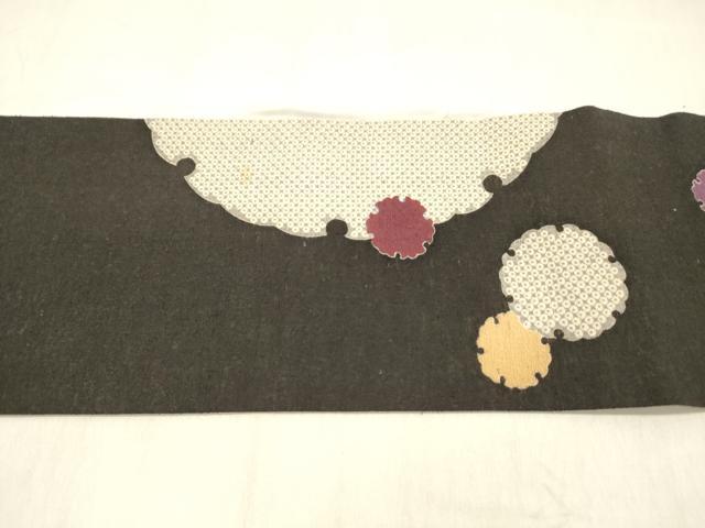 平和屋着物＊夏物 九寸名古屋帯 雪輪鹿の子文 黒地 DABC8012cm
