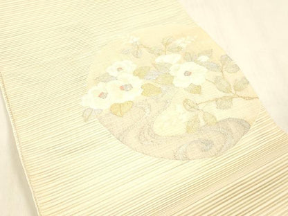平和屋着物＊夏物　西陣　絽綴れ　八寸名古屋帯　流水草花文　金銀糸　正絹　逸品　DABC8014cm