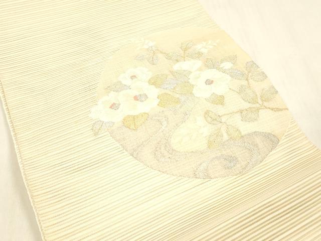 平和屋着物＊夏物　西陣　絽綴れ　八寸名古屋帯　流水草花文　金銀糸　正絹　逸品　DABC8014cm