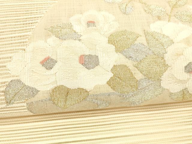 平和屋着物＊夏物　西陣　絽綴れ　八寸名古屋帯　流水草花文　金銀糸　正絹　逸品　DABC8014cm