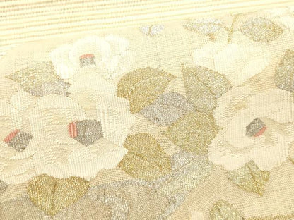 平和屋着物＊夏物　西陣　絽綴れ　八寸名古屋帯　流水草花文　金銀糸　正絹　逸品　DABC8014cm