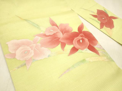 平和屋着物＊夏物 九寸名古屋帯 草花文 銀糸 正絹 逸品 DABC8018cm