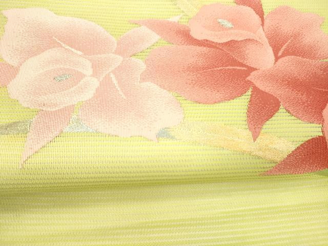 平和屋着物＊夏物 九寸名古屋帯 草花文 銀糸 正絹 逸品 DABC8018cm