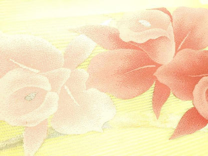 平和屋着物＊夏物 九寸名古屋帯 草花文 銀糸 正絹 逸品 DABC8018cm