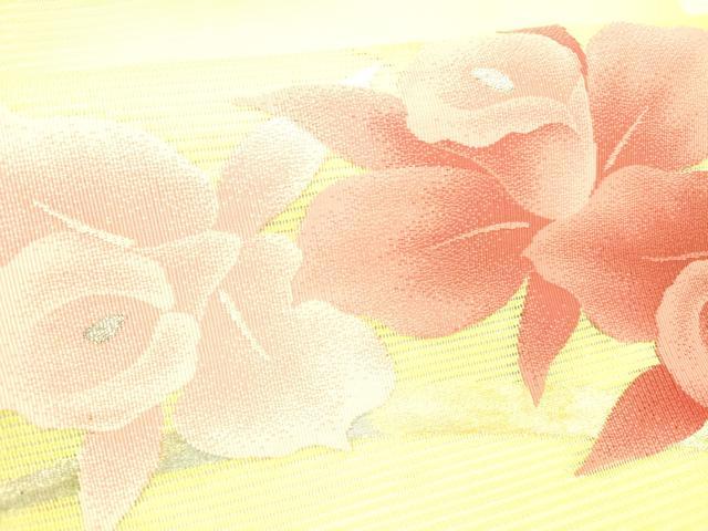 平和屋着物＊夏物 九寸名古屋帯 草花文 銀糸 正絹 逸品 DABC8018cm