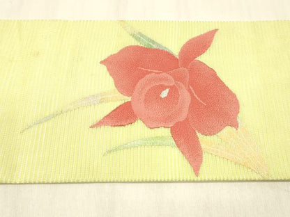 平和屋着物＊夏物 九寸名古屋帯 草花文 銀糸 正絹 逸品 DABC8018cm
