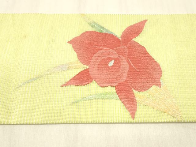 平和屋着物＊夏物 九寸名古屋帯 草花文 銀糸 正絹 逸品 DABC8018cm