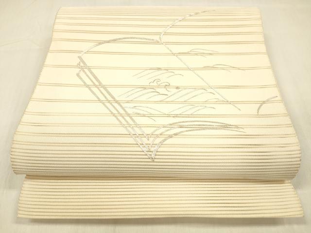 平和屋着物＊夏物 絽綴れ 八寸名古屋帯 駒刺繍 冊子流水文 正絹 逸品 DABC8020cm