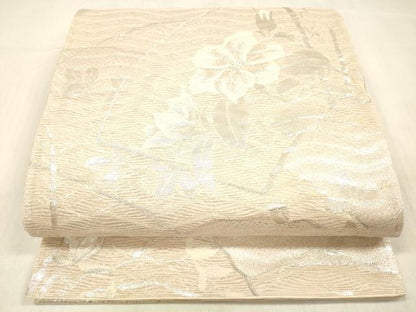 平和屋着物＊夏物 六通柄袋帯 草花文 銀糸 正絹 逸品 DABC8023cm