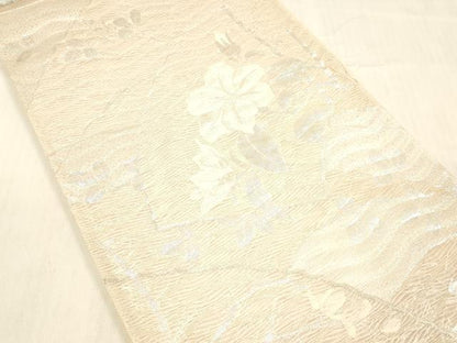 平和屋着物＊夏物 六通柄袋帯 草花文 銀糸 正絹 逸品 DABC8023cm