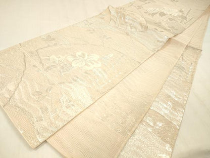 平和屋着物＊夏物 六通柄袋帯 草花文 銀糸 正絹 逸品 DABC8023cm
