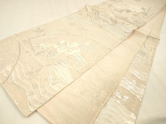 平和屋着物＊夏物 六通柄袋帯 草花文 銀糸 正絹 逸品 DABC8023cm