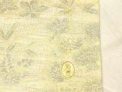 平和屋着物▽西陣 華翔苑謹製 螺鈿作家 藤本隆士 六通柄袋帯 スリーシーズン 春夏秋 パール 草花文 金糸 上代29万 正絹 逸品 DABC8027cm